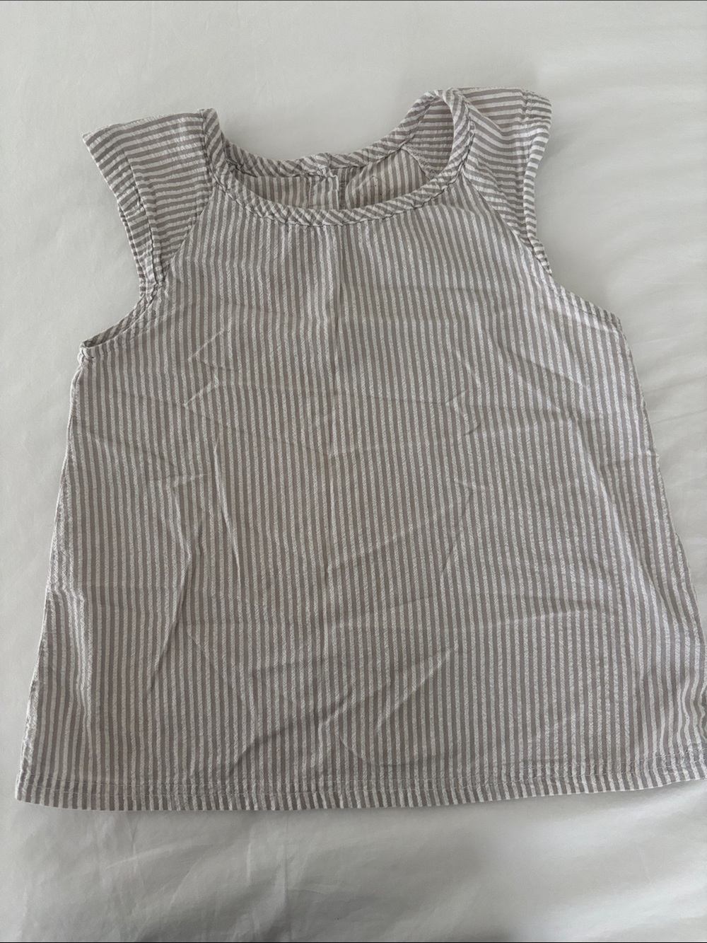 Striped Sleeveless Tank Top in Light Taupe and White